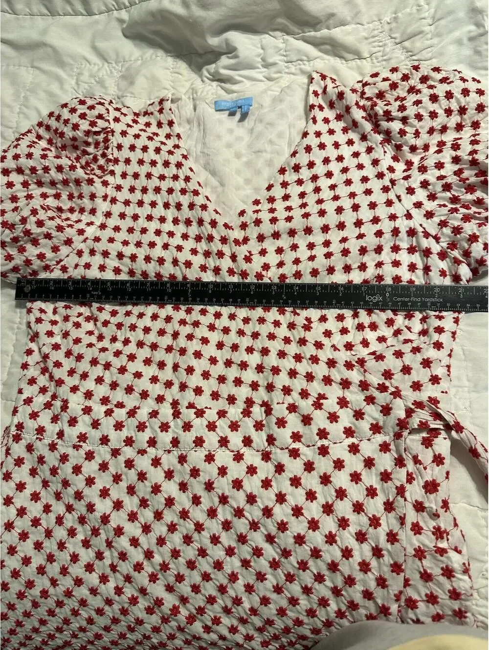 Draper James RSVP Red & White Embroidered Puff Sleeve Wrap Dress Size XXL EUC - Picture 5 of 9